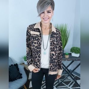 BiBi Leopard Print Corduroy Distressed Jacket